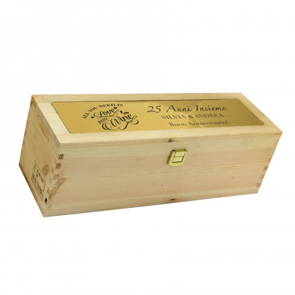 Custom Engraved Wood Wine Box with Metal Foil - Single Bottle