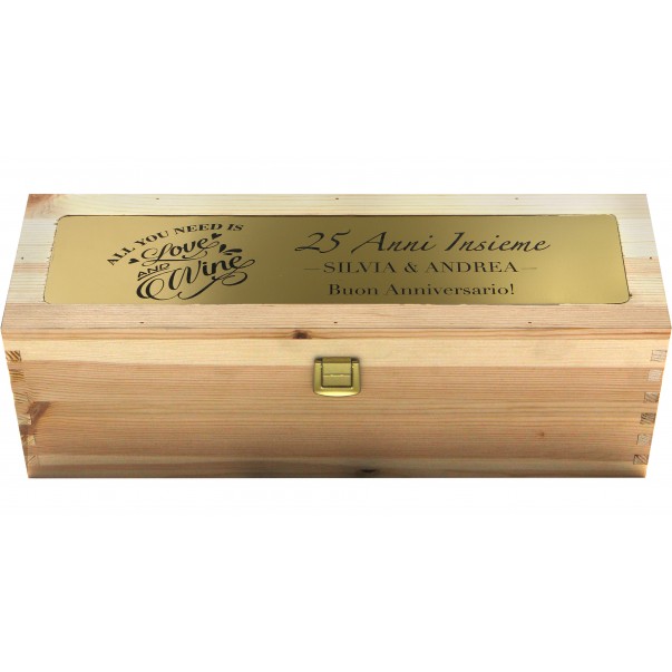 Custom Engraved Wood Wine Box with Metal Foil - Single Bottle