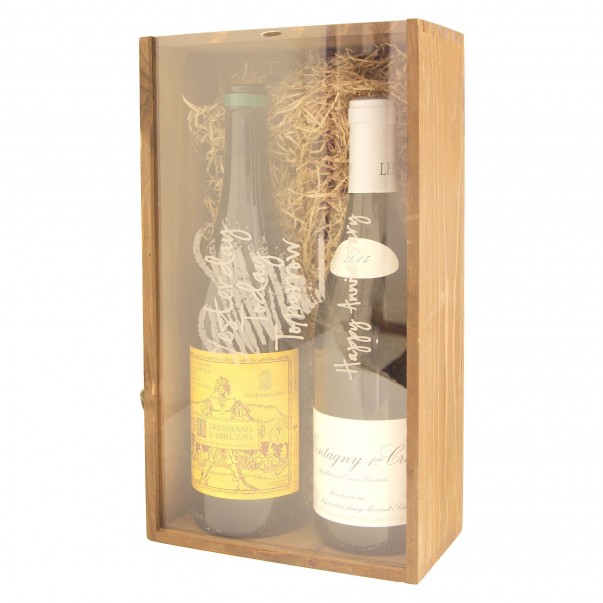 Custom Engraved Wood Wine Box  - Plexiglass Cover 1 or 2 Bottles