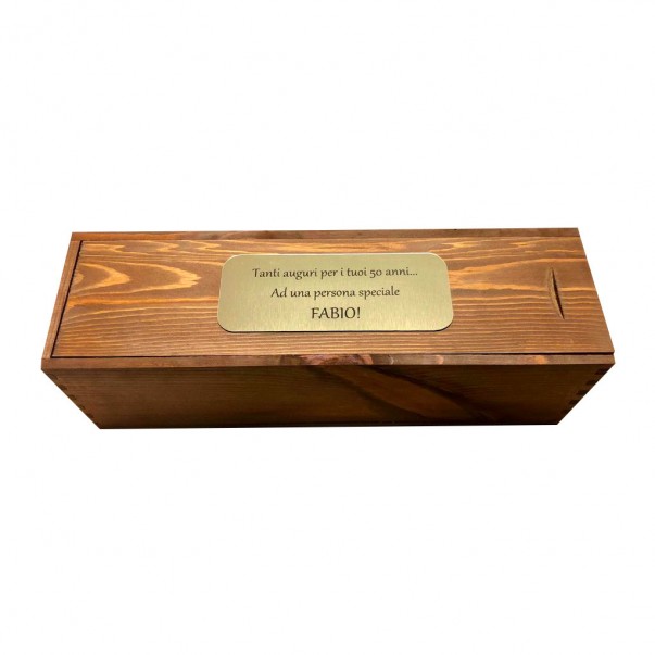 Custom Engraved Wood Wine Box with Metal Foil - Single Bottle