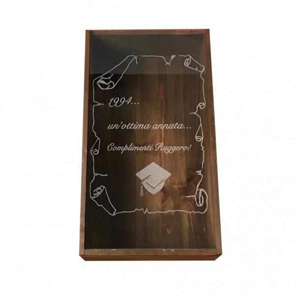 Custom Engraved Wood Wine Box  - Plexiglass Cover 1 or 2 Bottles